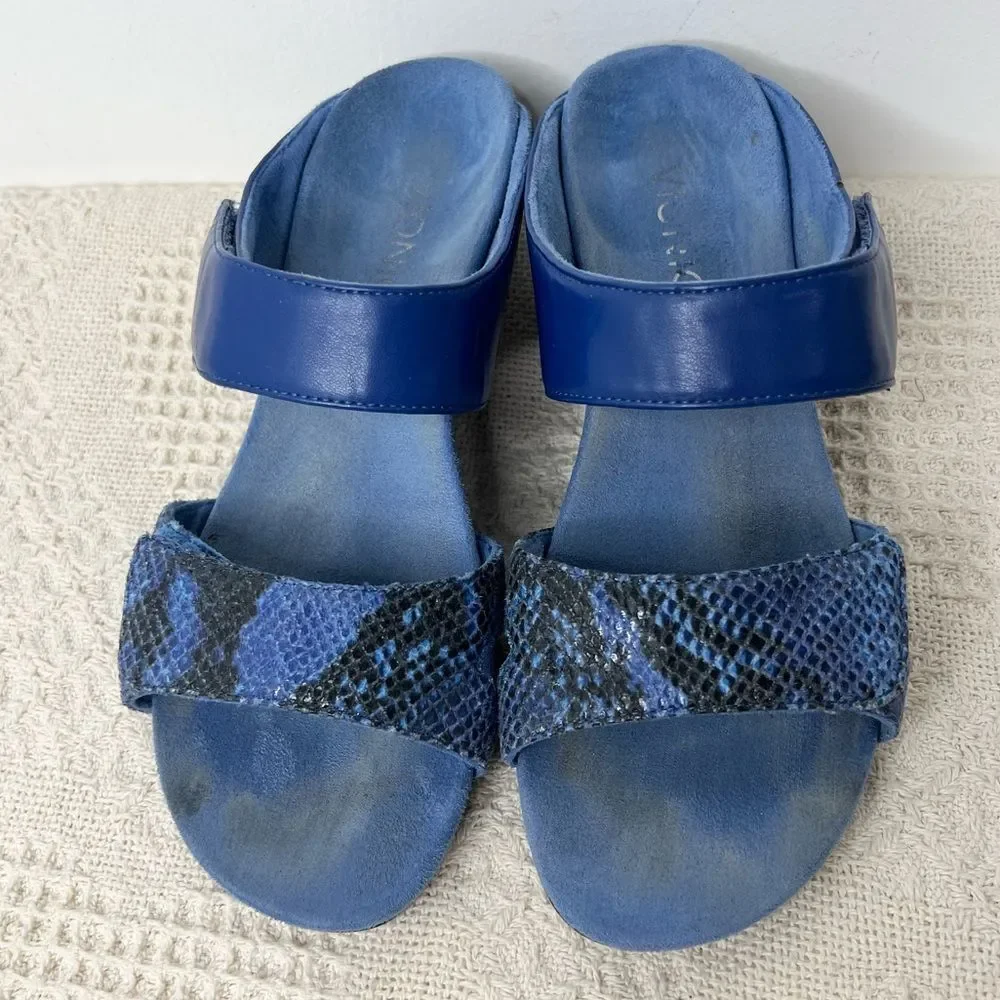 Vionic Chrissy Wedge Slide Sandals Blue Snake
